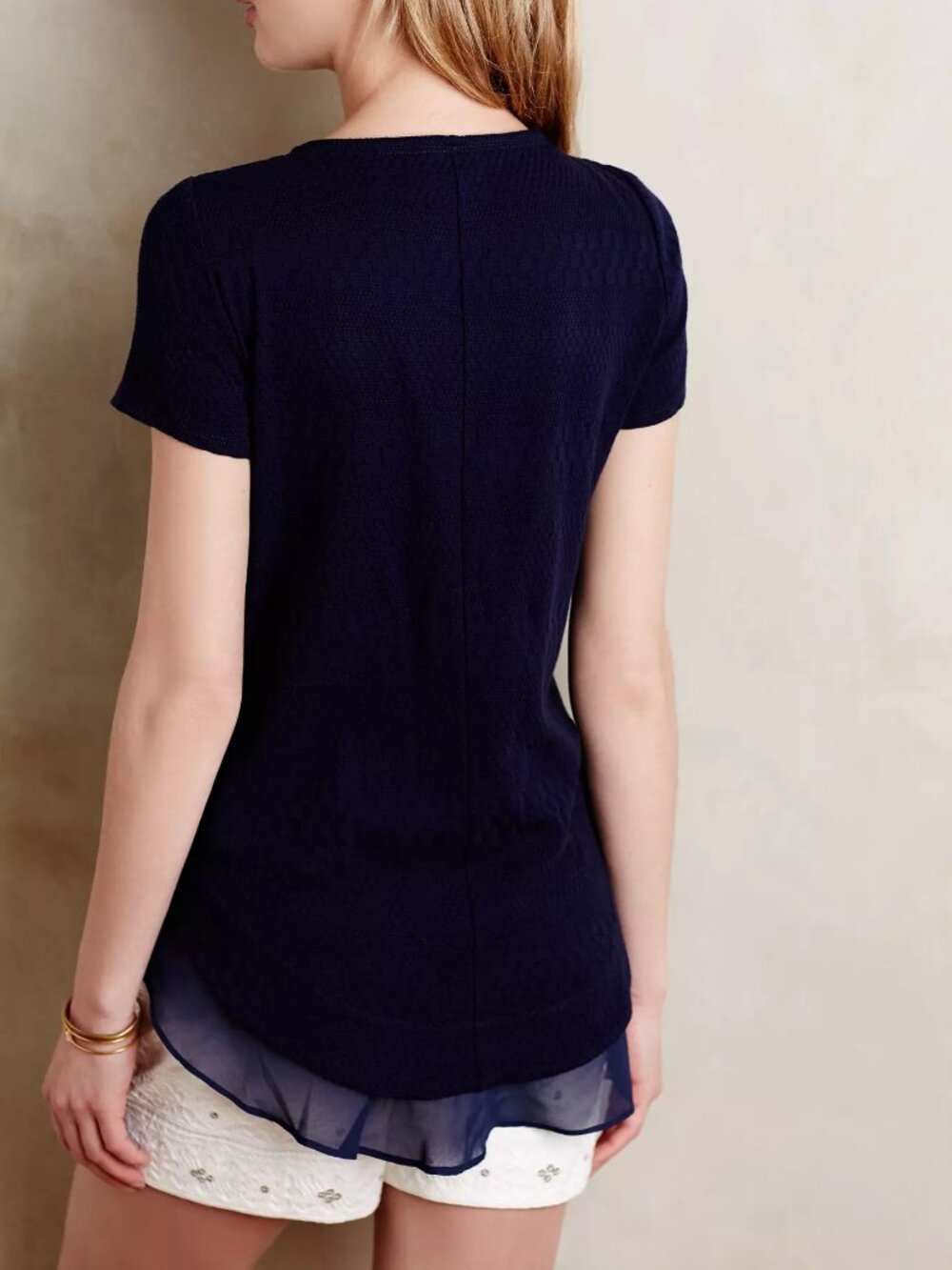 Anthropologie Deletta navy blue Soledad chiffon-trimmed top - Picture 2 of 12